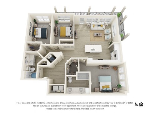 Floor plan for 3 beds, 2 baths, 1463 sqft